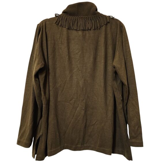 Lennie Fringe Cowl Neck Sweater - Women's XL - Green Pullover - Picture 7 of 10